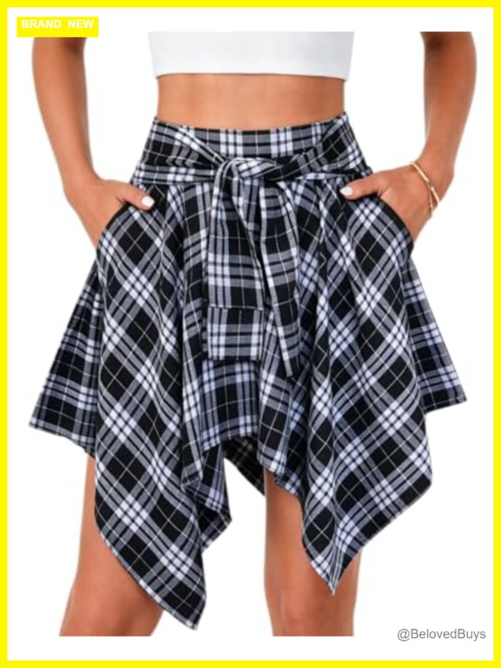 Plus Size Plaid Pleated Asymmetrical Mini Skater Skirt